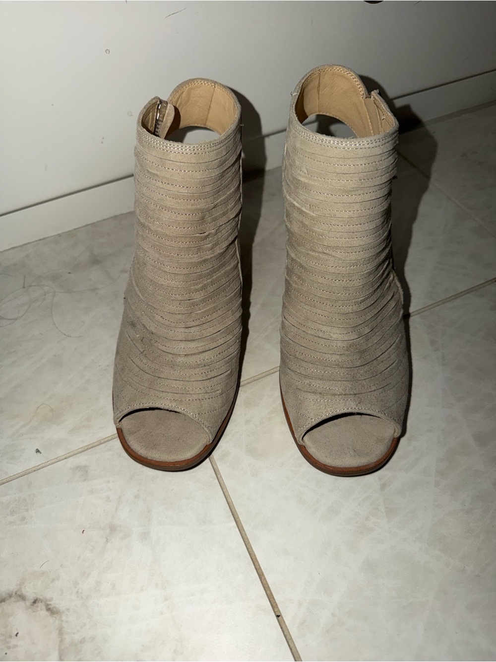 Paul Green Beige Suede Peep-Toe Ankle Boots